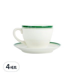 마시피렌체 라인 도자기 커피잔 + 소서 세트, 그린, 4세트