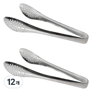 키친유 스텐 304 타공 샐러드 서빙 집게 230mm, 실버, 12개