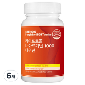 라이프토콜 L 아르기닌 1000 타우린 120g, 6개, 120정