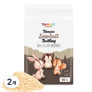 탐사 압축 톱밥 베딩 사과향, 60L, 2개