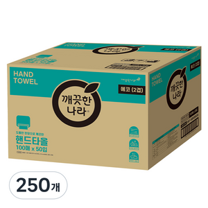 깨끗한나라 2겹 핸드타올 에코, 100개입, 250개