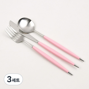 보겐 몽블랑 큐티 커트러리 양식기 세트, 핑크, 디너스푼 + 디너나이프 + 디너포크, 3세트
