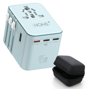 혼스 해외 여행용 멀티 어댑터 PD45W GaN고속 2500W 5구 충전 HSTA-45W5, 스카이블루, 1개