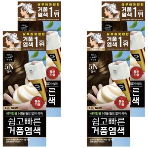 미쟝센 쉽고 빠른 거품 염색 새치전용, 5N갈색, 4개