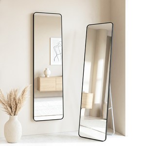 코멧 홈 데일리 2 in 1 라운드 스퀘어 스탠드 전신거울, 블랙
