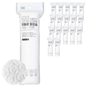 소낙소낙 부드럽고 보풀적은 프리미엄 순면원형 무형광 화장솜 180gsm, 18개, 120매입
