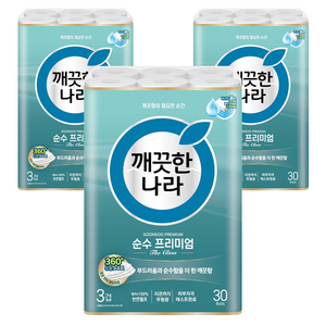 깨끗한나라 순수 프리미엄 더클래스, 30m, 30롤, 3개
