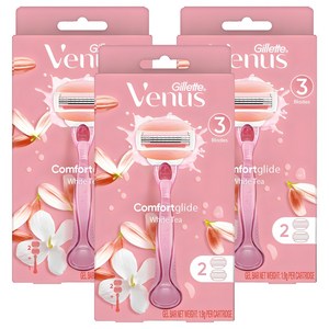 Venus 정품 컴포트 글라이드 화이트티 여성용 면도기 + 면도날 2입, 혼합색상, 3개
