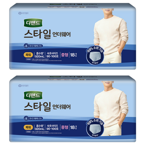 디펜드 남성용 스타일 언더웨어 성인기저귀 파워, 중형, 18개입, 2개