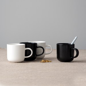 보울보울 국산 레트로라인 머그-320ml, 밀크화이트 + 미드나잇블랙, 4개