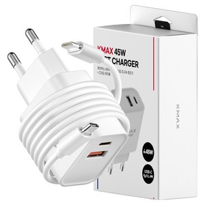 케이맥스 45W 2포트 C타입 초고속 충전기 + C타입 케이블, 화이트, 1세트