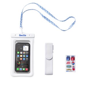 펩시 방수 목걸이 + 암밴드 방수팩 4중 잠금 TPU 휴대폰 에어 범퍼 대용량 방수케이스 125 x 230mm + DIY스티커 세트 PEP-WP01, 화이트, 1세트