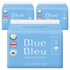 블루블루 울트라 슬림 생리대 날개형, 중형, 12개입, 3개