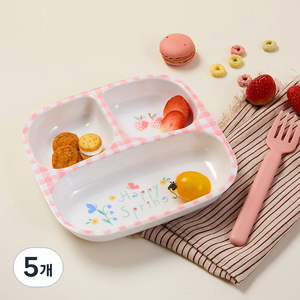 모던하우스 해피스프링 멜라민 3칸 나눔식판, 5개, 18.7x18.7x.3.2cm, 혼합색상