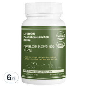 라이프토콜 판토텐산 500 비오틴 80g, 6개, 100정
