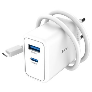 SKY 필 GaN 25W 초고속 충전기 + USB C to C 40W 충전 케이블, 화이트, 1세트