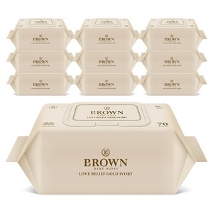 브라운 러브 빌리프 골드 아이보리 아기물티슈 캡형, 82g, 70매, 10개