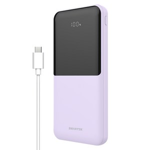 스마텍 LED 3포트 여행용 고속 충전 보조배터리 10000mAh C타입 케이블, 퍼플, STPB-QB1