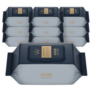 킹물티슈 더 도톰한 골드블루 저자극 엠보싱 아기물티슈 캡형, 85g, 70매, 10개