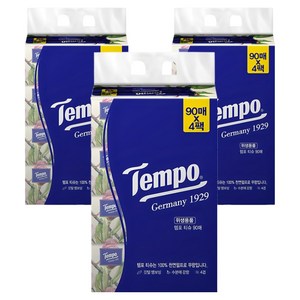 Tempo 프리미엄 소프트팩 천연펄프 티슈 4겹, 90개입, 12개