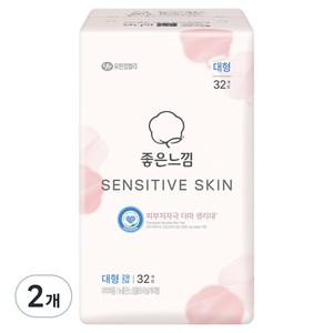 좋은느낌 센서티브스킨 생리대 날개형, 대형, 32개입, 2개 골드박스 특가