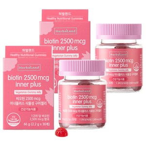 허벌랜드 비오틴 2500mcg 이너플러스 식물성 구미젤리, 66g, 2개