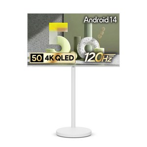 더함 4K UHD QLED 120Hz 돌비 AI 구글 5.0 리얼 화이트 스마트TV + VESA 확장 브라켓 화이트 + 삼탠바이미 에센셜 오프 화이트 스탠드 세트, 127cm(50인치), UA501QLED, 이동형 스탠드, 고객직접설치