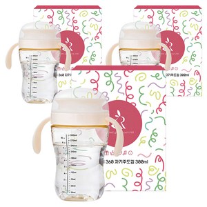 아띠래빗 유아용 흘림방지 360도 자기주도컵, 300ml, 3개, 화이트