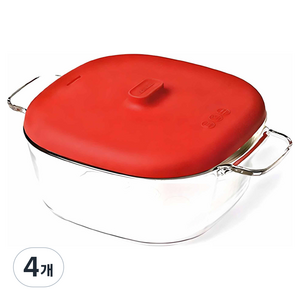 글라스락 전자레인지용 간편 쿡 용기 1.25L, 레드, 4개