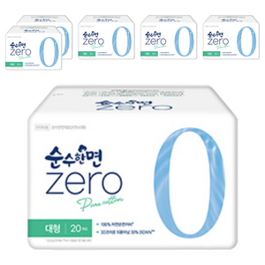 순수한면 제로 순면 생리대 날개형, 대형, 20개입, 6개
