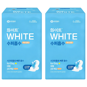 화이트 수퍼흡수 맥시 슬림 생리대 날개형, 대형, 28개입, 2개
