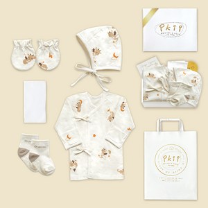 ikii 유아용 오가닉 배냇저고리 5종 출산 선물세트 긴소매 선물포장 + 쇼핑백