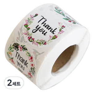 포장 데코 롤 스티커 500매 15종 세트 3.8cm, V-3 땡큐 트로피컬 플라워 원형, 2세트