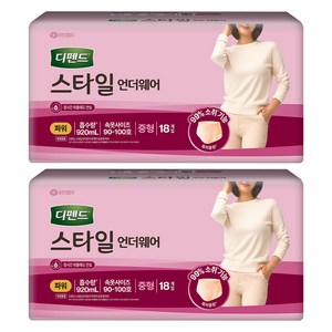디펜드 여성용 스타일 언더웨어 요실금 성인기저귀 파워, 중형, 18개입, 2개