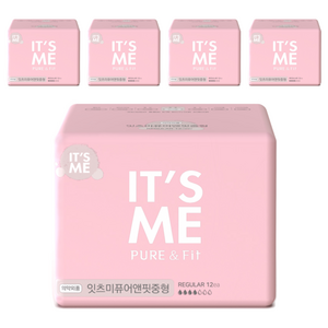 잇츠미 퓨어앤핏 생리대 날개형, 중형, 12개입, 5개