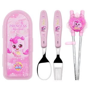 르번 프린세스 캐치티니핑 올인원 교정 젓가락 풀세트, 하츄핑, 스푼 + 포크 + 젓가락 + 케이스, 1세트
