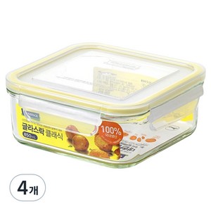 글라스락 클래식 옐로우에디션 정사각 밀폐용기, 4개, 850ml