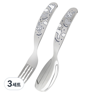 주니 316 올스테인레스 프로 스푼 + 포크 + 케이스 세트, 로켓공룡, 3세트