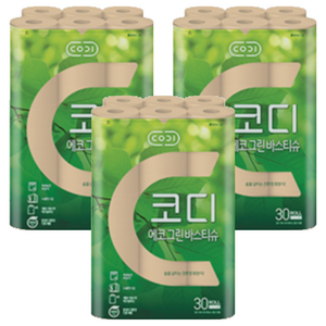코디 3겹 에코그린 바스티슈 롤화장지, 30m, 30개입, 3개