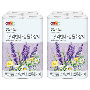 코멧 라벤더 3겹 롤화장지 27m, 12개입, 2개 골드박스 특가