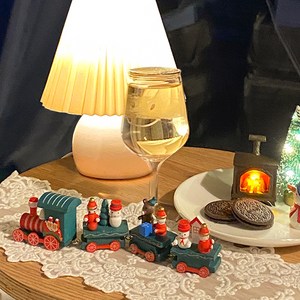 이플린 크리스마스 인테리어장식 미니어처 나무기차 + 원형러그, 그린 + 화이트, 1세트