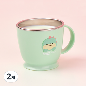 에디슨 프렌즈 논슬립 스텐 한손컵, 공룡 에디노 민트, 2개, 240ml