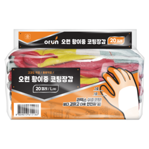 오런 황이중코팅 장갑 L, 노랑 + 빨강, 20개