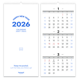 탐사 오피스 2026 베이직 벽걸이 달력 월 캘린더 3단 3개월 체크, 1개