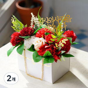 아스파시아 비누꽃 레이디언트 카네이션 선물 미니 가방 + 메세지픽 + 머니홀더 픽 + 쇼핑백 세트, 레드, 2개
