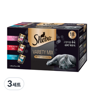 쉬바 12개월 이상 고양이 버라이티 믹스 주식파우치 3종 x 6p 세트, 닭, 1.26kg, 3세트 골드박스 특가