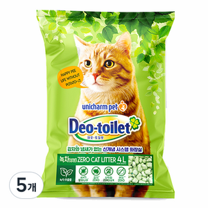 유니참데오토일렛 비응고형 감자 없는 Zero 고양이 모래, 4L, 5개, 녹차향