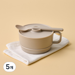 모던하우스 키즈세이프 렌지안심 뚜껑있는 큰 볼 550ml + 숟가락 세트, 베이지, 볼 + 숟가락, 5개