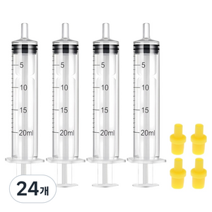 다온셀렉트 무한잉크 노랑 고무 팁 포함 석션 주사기 20ml, 혼합색상, 24개