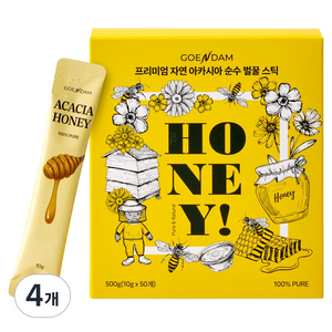 고은담 프리미엄 자연 아카시아 순수 벌꿀 스틱, 4개, 500g